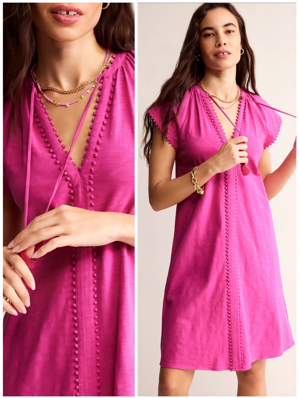 Boden Pink Cotton Millie Pom Dress, 8R